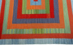 Close-up detail of New Kilim Sofre rug from Turkey showing Wool weave