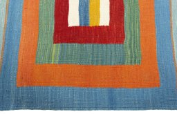 Close-up detail of New Kilim Sofre rug from Turkey showing Wool weave