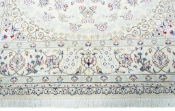 Full view of 2000s Nain rug from Iran / Persia, 320 × 204 cm in Beige tones