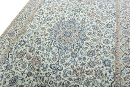 Backside of handmade 2000s Nain rug showing knot structure and weave density