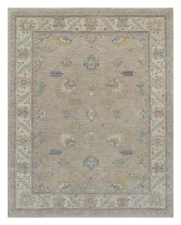 Full view of New Farahan rug from Pakistan, 255 × 195 cm in Beige tones