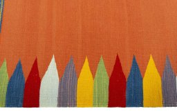 Close-up detail of New Kilim Sofre rug from Turkey showing Wool weave