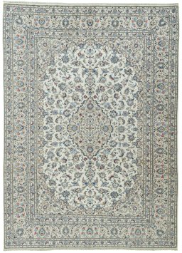 Full view of 2000s Kashan rug from Iran / Persia, 347 × 250 cm in Beige tones