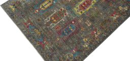 Backside of handmade New Samarkand rug showing knot structure and weave density