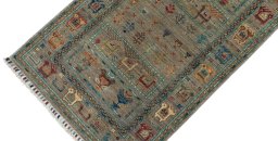 Backside of handmade New Samarkand rug showing knot structure and weave density