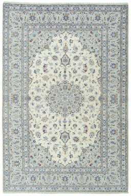 Full view of 2000s Kashan rug from Iran / Persia, 290 × 198 cm in Beige tones