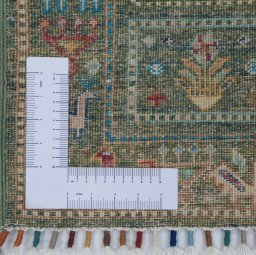 Corner detail of New Samarkand rug showing border pattern and Wool pile