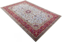 Close-up detail of 2000s Kashan rug from Iran / Persia showing Wool weave