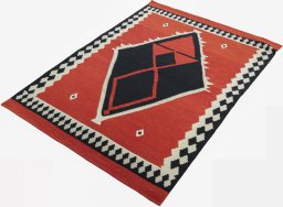 Corner detail of New Modern Design rug showing border pattern and Wool pile
