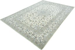 Corner detail of New Kashan rug showing border pattern and Wool pile