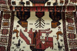Full view of 1930s Baloch rug from Iran / Persia, 193 × 105 cm in Beige tones