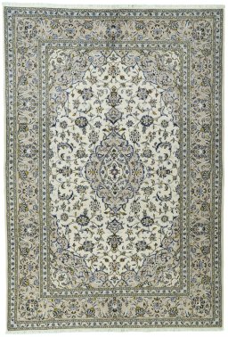 Full view of 2000s Kashan rug from Iran / Persia, 292 × 202 cm in Beige tones