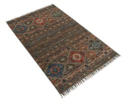 Corner detail of New Samarkand rug showing border pattern and Wool pile