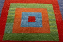 Backside of handmade New Kilim Sofre rug showing knot structure and weave density