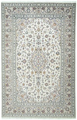 Full view of 2000s Kashan rug from Iran / Persia, 300 × 193 cm in Beige tones