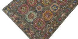 Backside of handmade New Samarkand rug showing knot structure and weave density