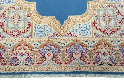 Full view of 1970s Kerman rug from Iran / Persia, 271 × 181 cm in Blue tones