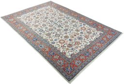 Close-up detail of 2000s Sarough rug from Iran / Persia showing Wool weave