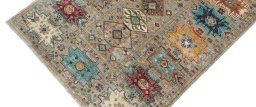 Backside of handmade New Samarkand rug showing knot structure and weave density