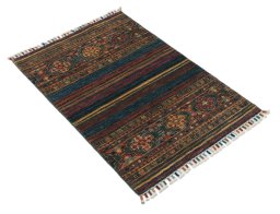 Corner detail of New Samarkand rug showing border pattern and Wool pile