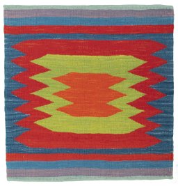 Full view of New Kilim Sofre rug from Turkey, 81 × 79 cm in Multi Color tones
