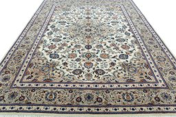 Surface texture of 2000s Kashmar rug with natural Wool and intricate pattern