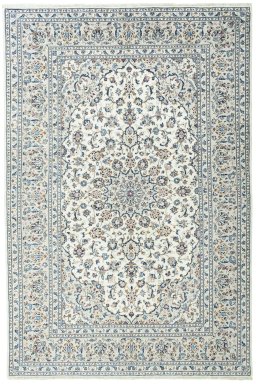 Full view of 2000s Kashan rug from Iran / Persia, 301 × 201 cm in Beige tones