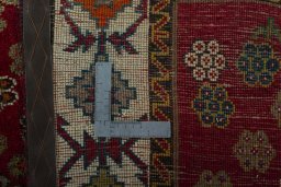 Close-up detail of 1970s Persian Gabbeh rug from Iran / Persia showing Wool weave