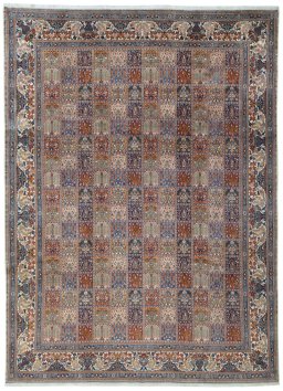 Full view of 2000s Moud rug from Iran / Persia, 394 × 288 cm in Multi Color tones