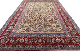 Surface texture of 1970s Kashan rug with natural Wool and intricate pattern