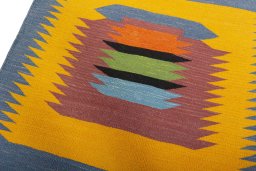Surface texture of New Kilim Sofre rug with natural Wool and intricate pattern