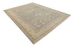 Corner detail of New Kazak rug showing border pattern and Wool pile