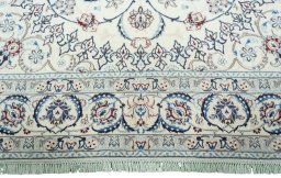 Full view of 2000s Nain rug from Iran / Persia, 348 × 250 cm in Beige tones
