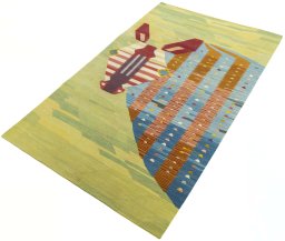 Corner detail of New Kilim Dastan rug showing border pattern and Wool pile