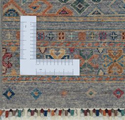 Corner detail of New Samarkand rug showing border pattern and Wool pile