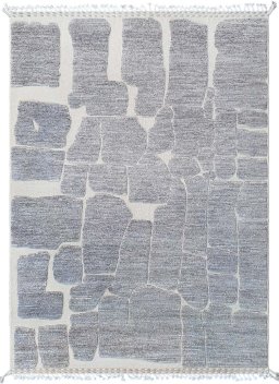 Full view of New Morocco rug from Pakistan, 247 × 178 cm in Gray tones