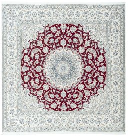 Full view of New Nain rug from Iran / Persia, 254 × 244 cm in Red tones