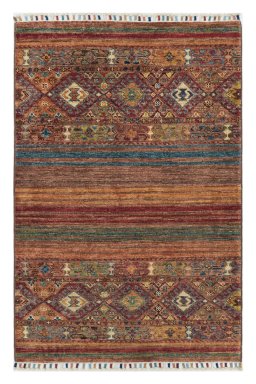 Full view of New Samarkand rug from Pakistan, 121 × 80 cm in Multi Color tones