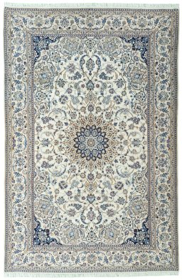 Full view of 2000s Nain rug from Iran / Persia, 305 × 201 cm in Beige tones