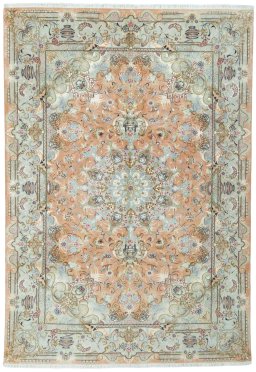 Full view of 2000s Tabriz 50/60/70 Raj rug from Iran / Persia, 295 × 205 cm in Red tones