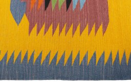 Close-up detail of New Kilim Sofre rug from Turkey showing Wool weave