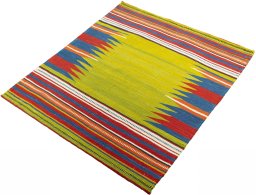 Corner detail of New Kilim Sofre rug showing border pattern and Wool pile