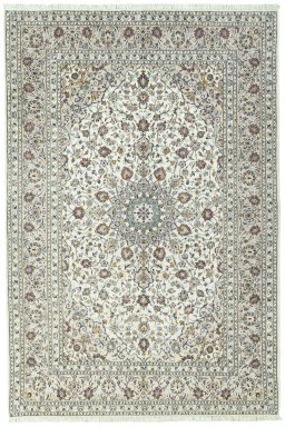 Full view of 2000s Kashan rug from Iran / Persia, 296 × 200 cm in Beige tones