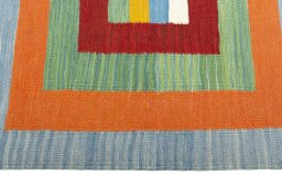 Close-up detail of New Kilim Sofre rug from Turkey showing Wool weave