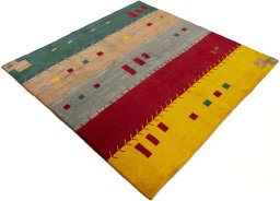 Close-up detail of 2000s Persian Gabbeh rug from Pakistan showing Wool weave
