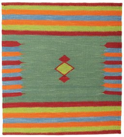 Full view of New Kilim Sofre rug from Turkey, 106 × 96 cm in Multi Color tones