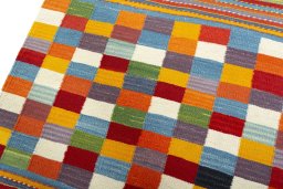 Surface texture of New Kilim Sofre rug with natural Wool and intricate pattern