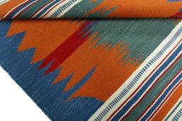Full view of New Kilim Sofre rug from Turkey, 96 × 89 cm in Multi Color tones