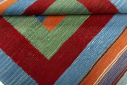 Full view of New Kilim Sofre rug from Turkey, 84 × 82 cm in Multi Color tones