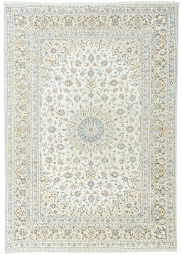 Full view of 2000s Kashan rug from Iran / Persia, 346 × 243 cm in Beige tones
